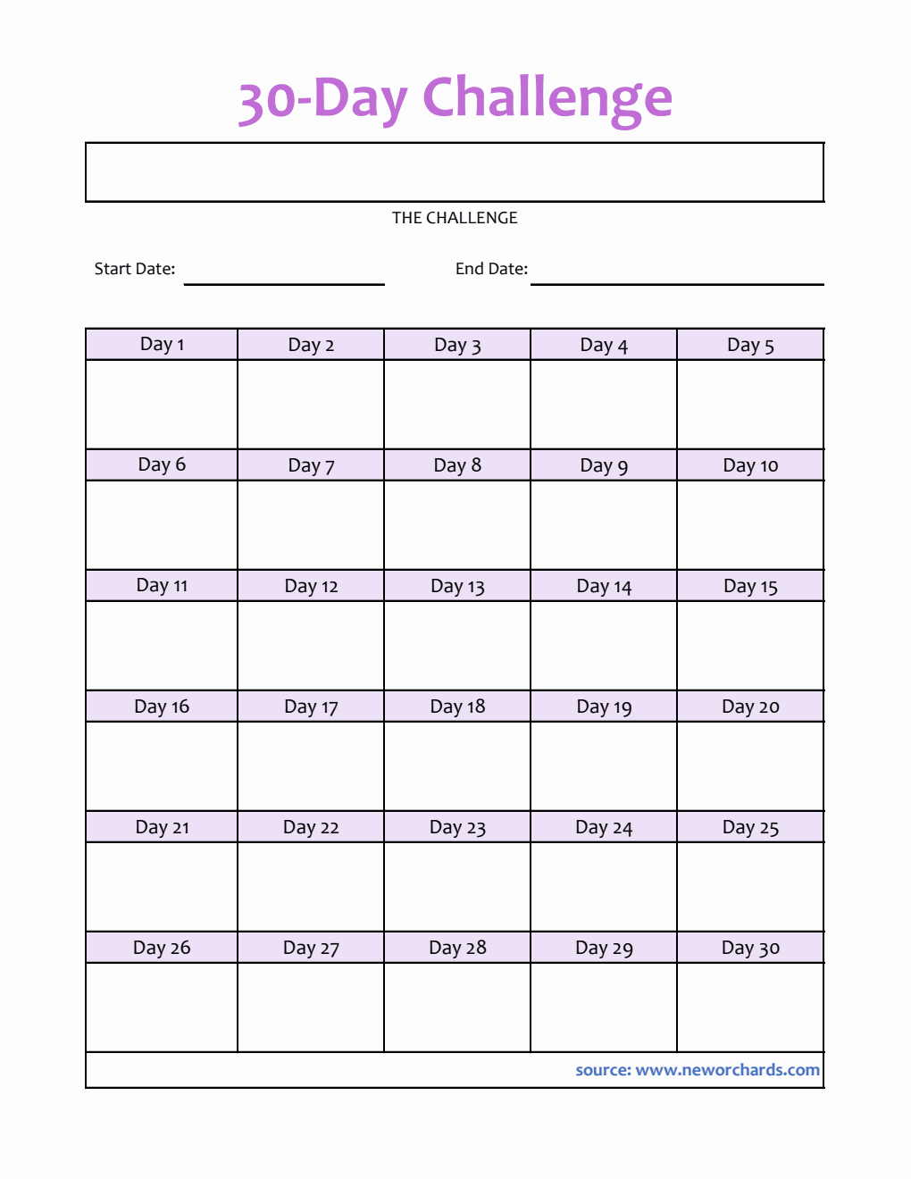  30-Day Challenge Template in Excel (With Pre-Filled Days)