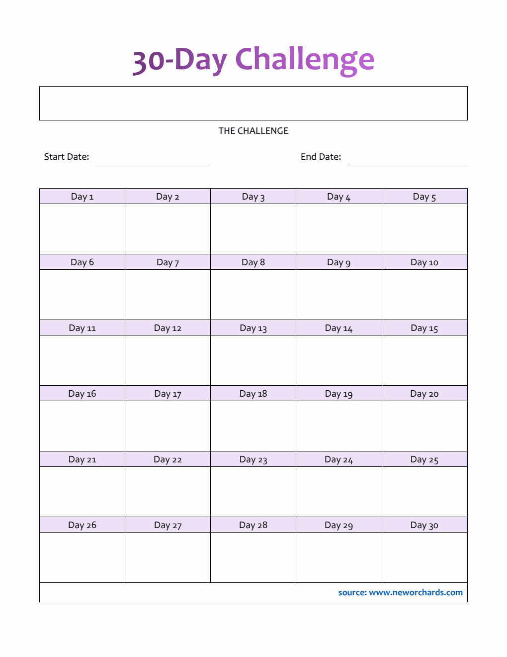  30-Day Challenge Template in Word (With Pre-Filled Days)