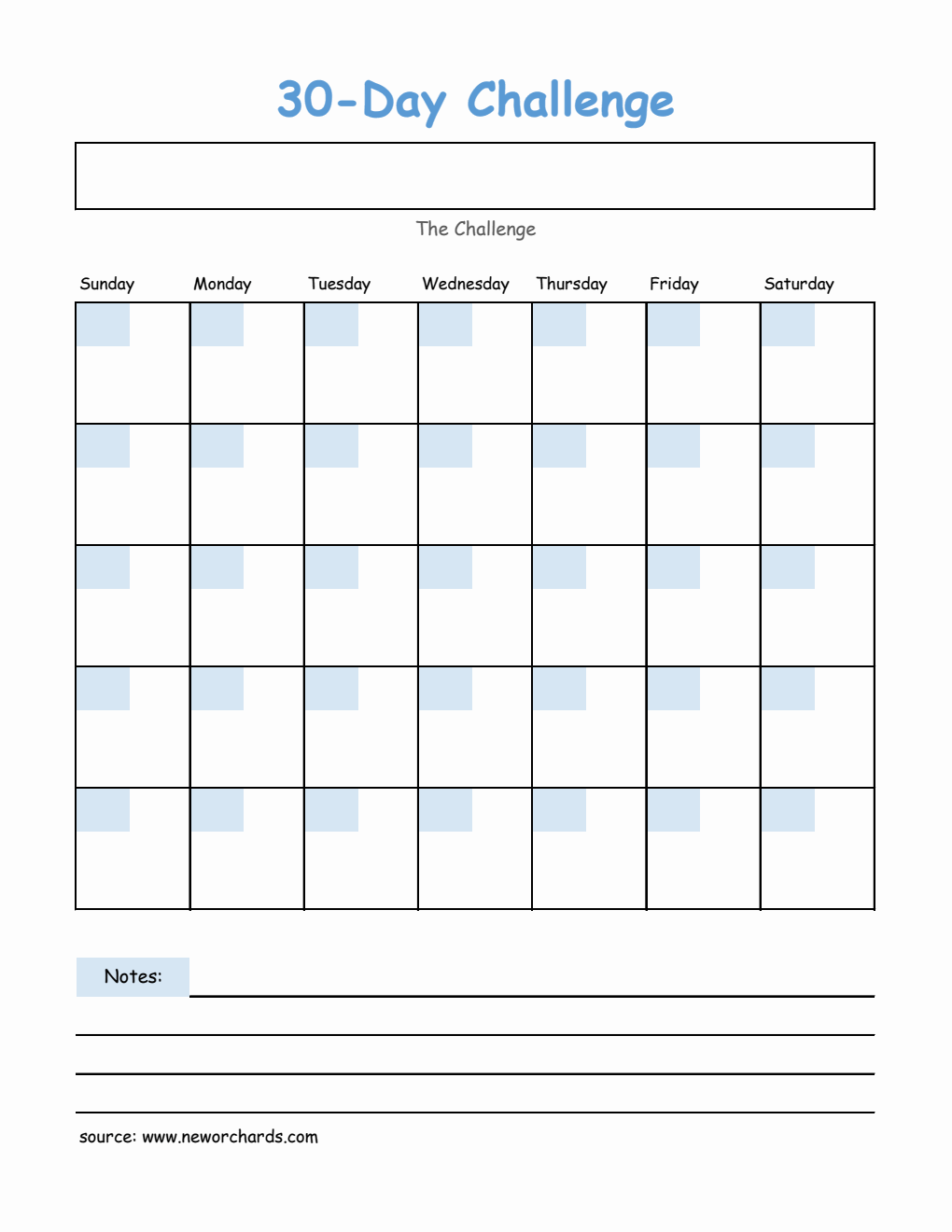 Downloadable 30-Day Challenge Template Excel