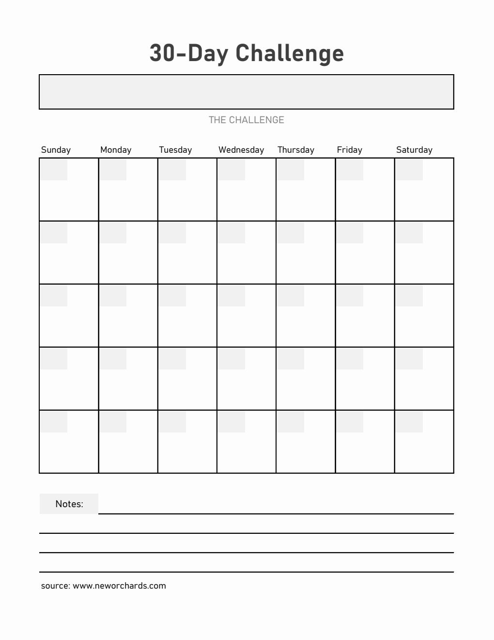 Printable 30-Day Challenge Template Excel