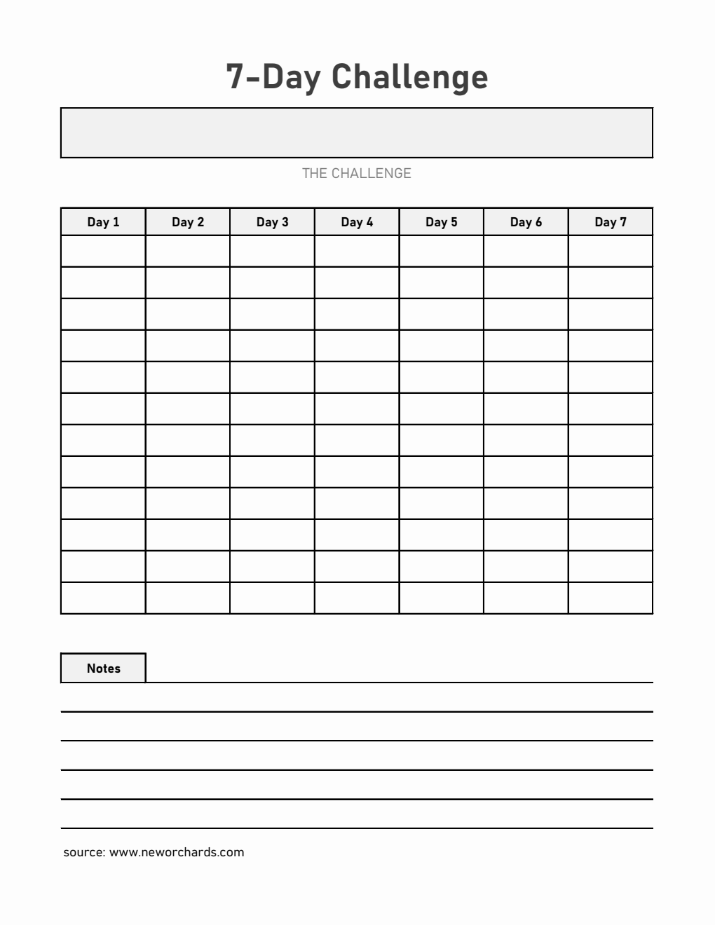 Printable 7-Day Challenge Template | Free to Download in Excel