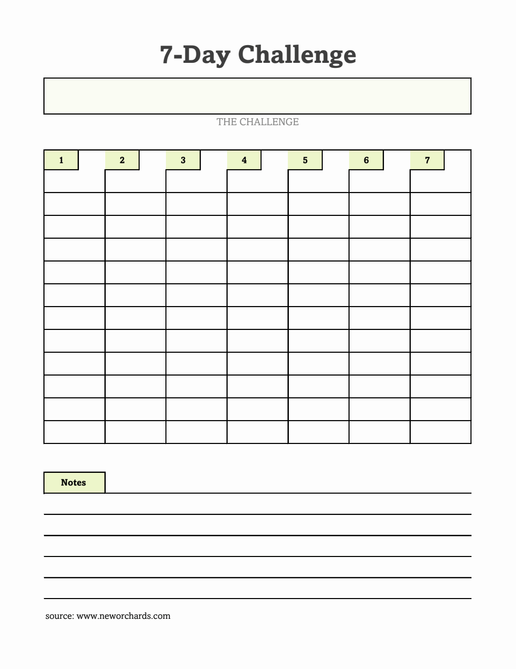 Editable 7-Day Challenge Template | Free to Download in Excel