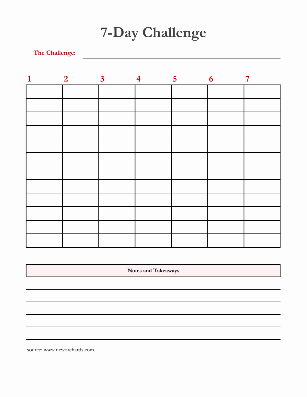  7-Day Challenge Template | Free to Download in Excel