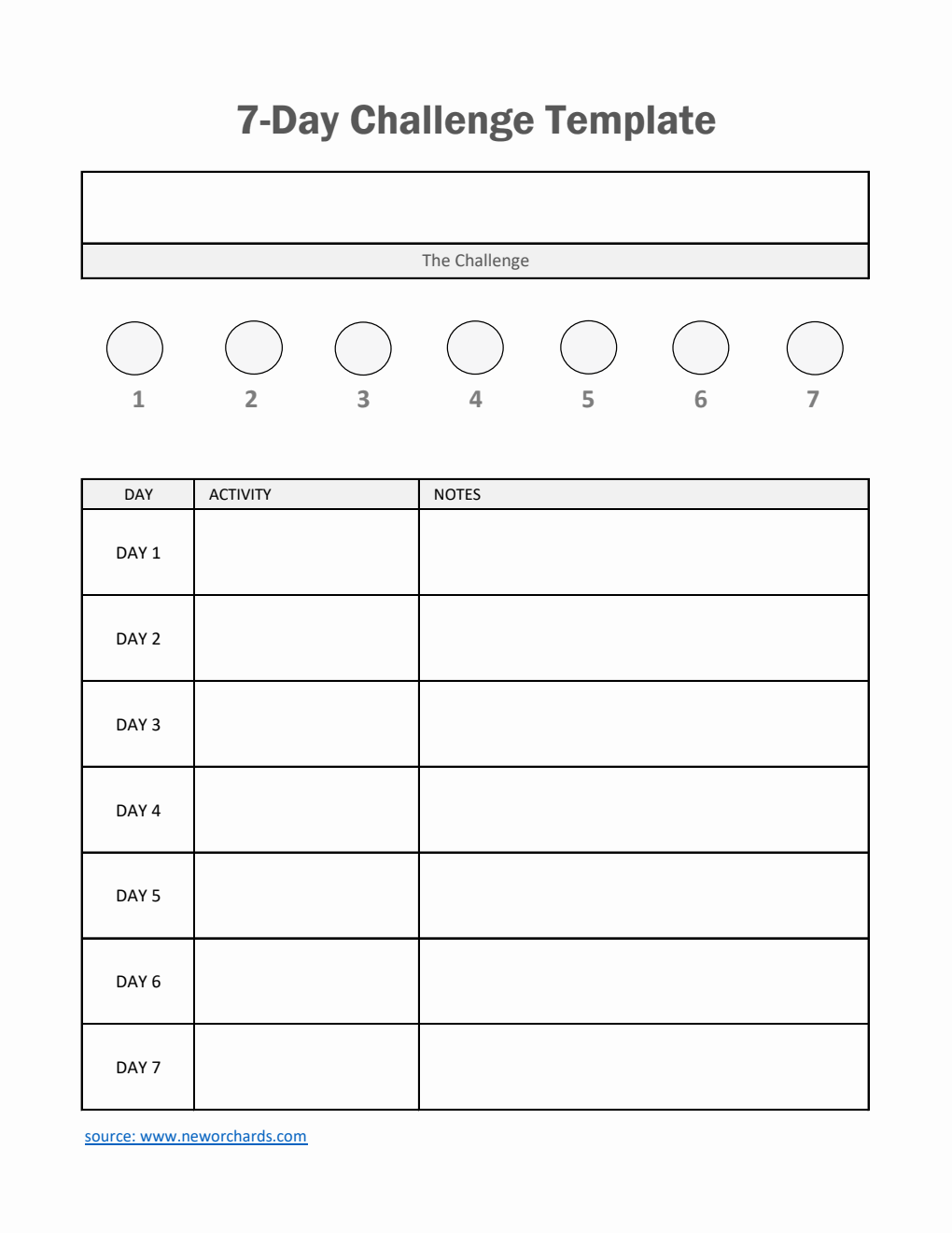 Customizable 7-Day Challenge Template | Free to Download in Excel