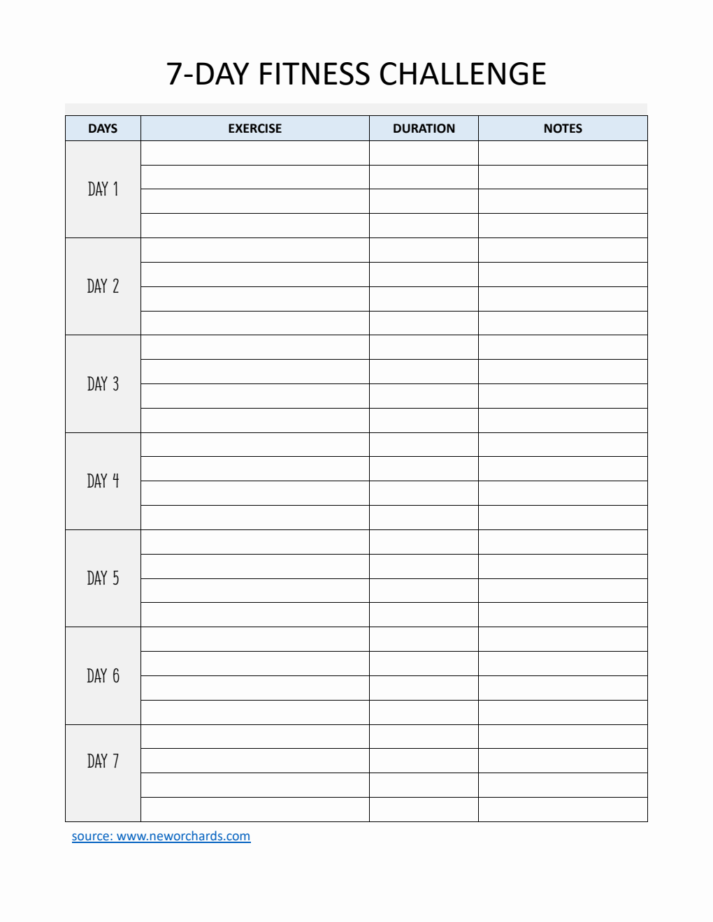 7-Day Fitness Challenge Template | Download, Customize, and Print in PDF