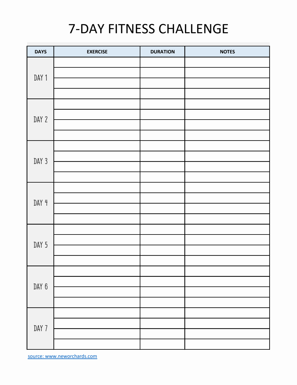 7-Day Fitness Challenge Template | Download, Customize, and Print in Excel