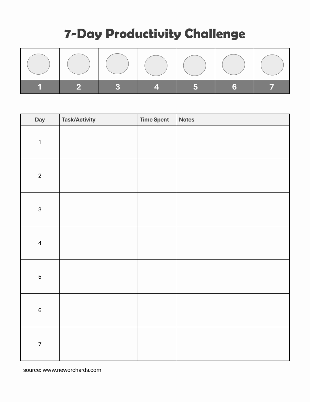 7-Day Productivity Challenge Template in Word (Simple)
