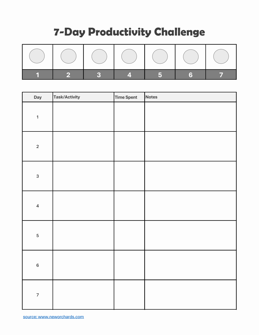 7-Day Productivity Challenge Template in Excel (Simple)