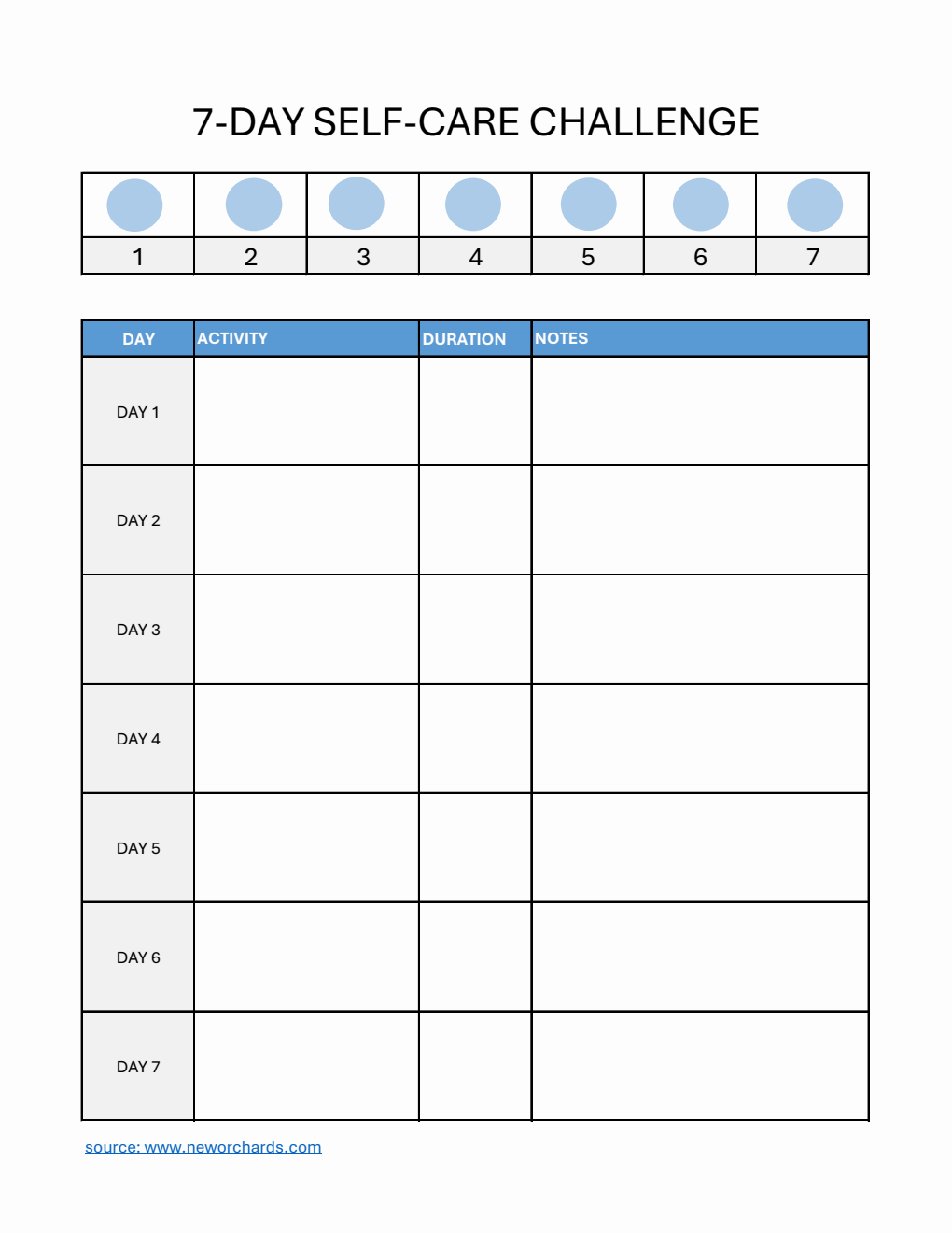 7-Day Self-Care Challenge Template (Excel)