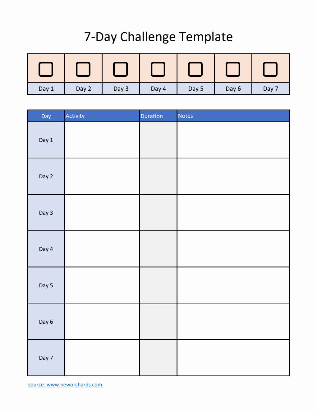 Editable 7-Day Self-Care Challenge Template (Excel)