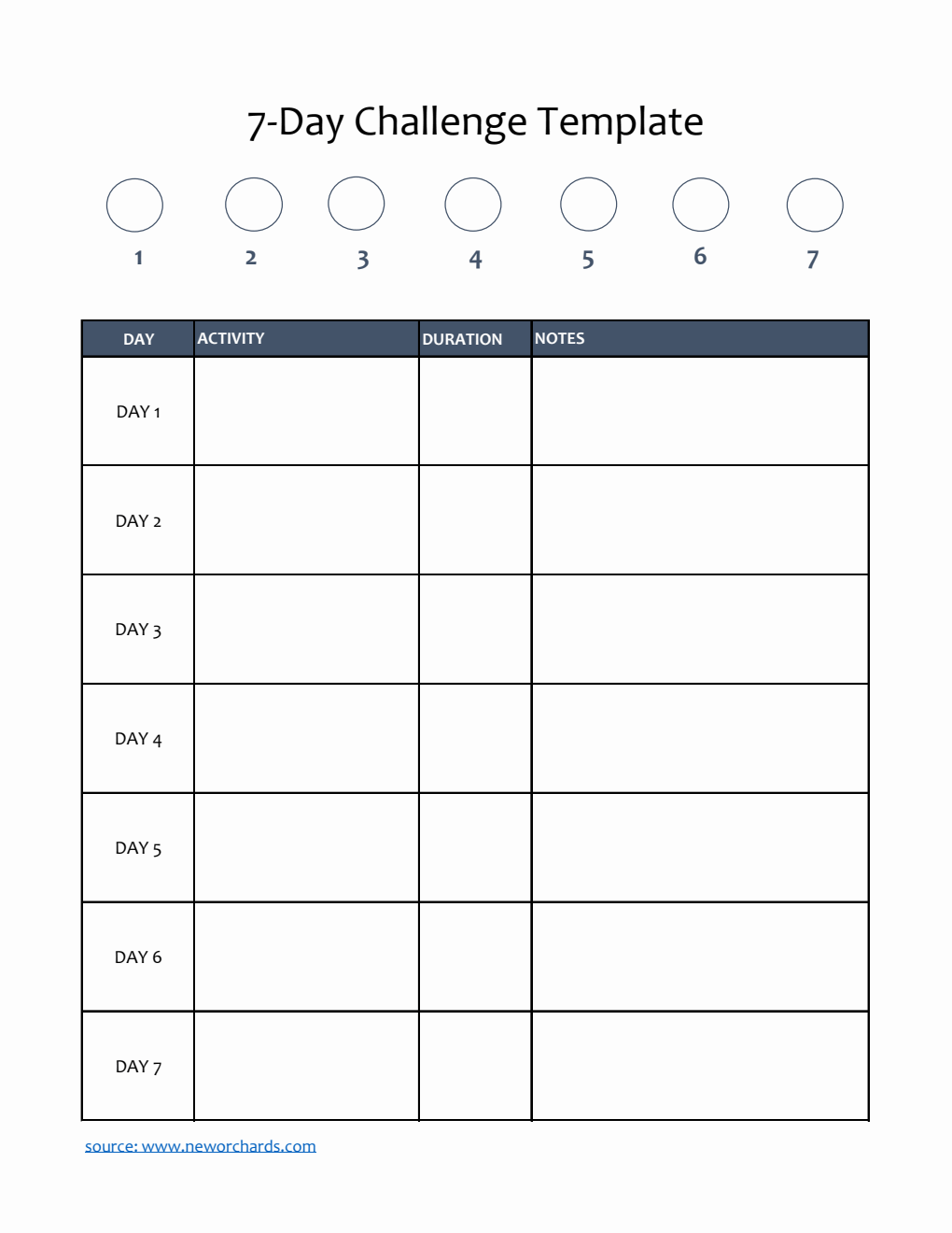 Printable 7-Day Self-Care Challenge Template (Excel)