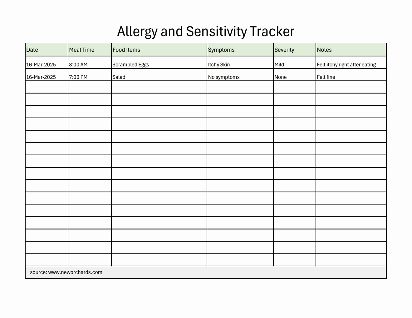 Allergy and Sensitivity Tracker in Excel