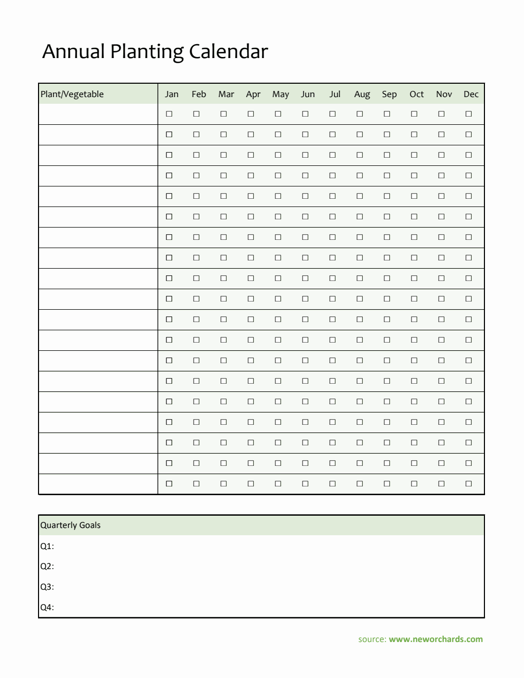 Free Editable Annual Planting Calendar (Excel)