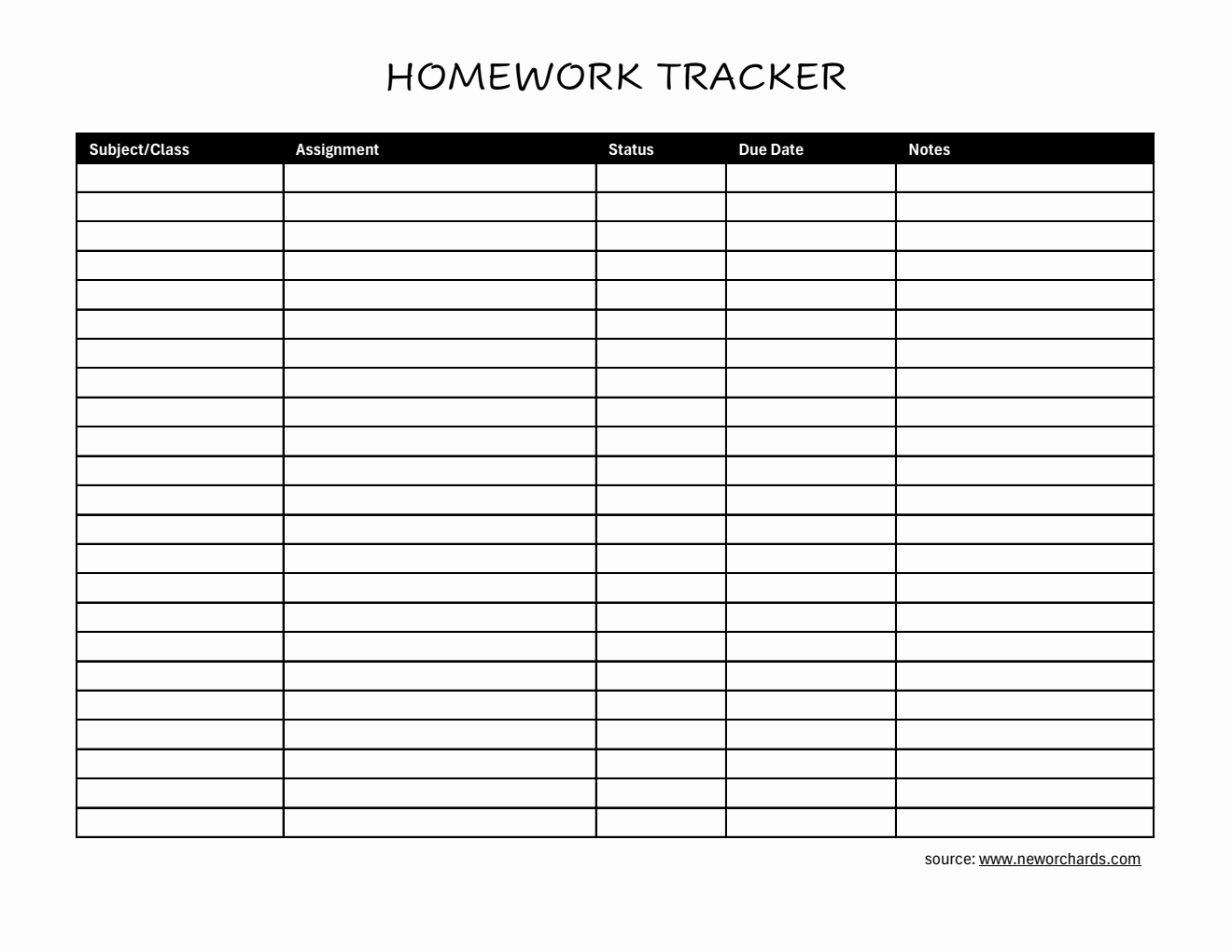 Free Downloadable Assignment Tracker (Excel)