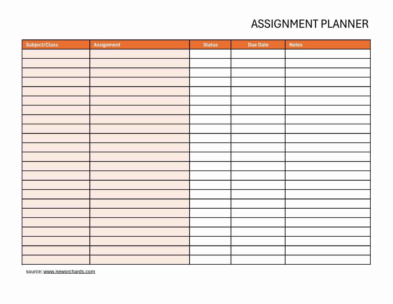Free  Assignment Tracker (Excel)