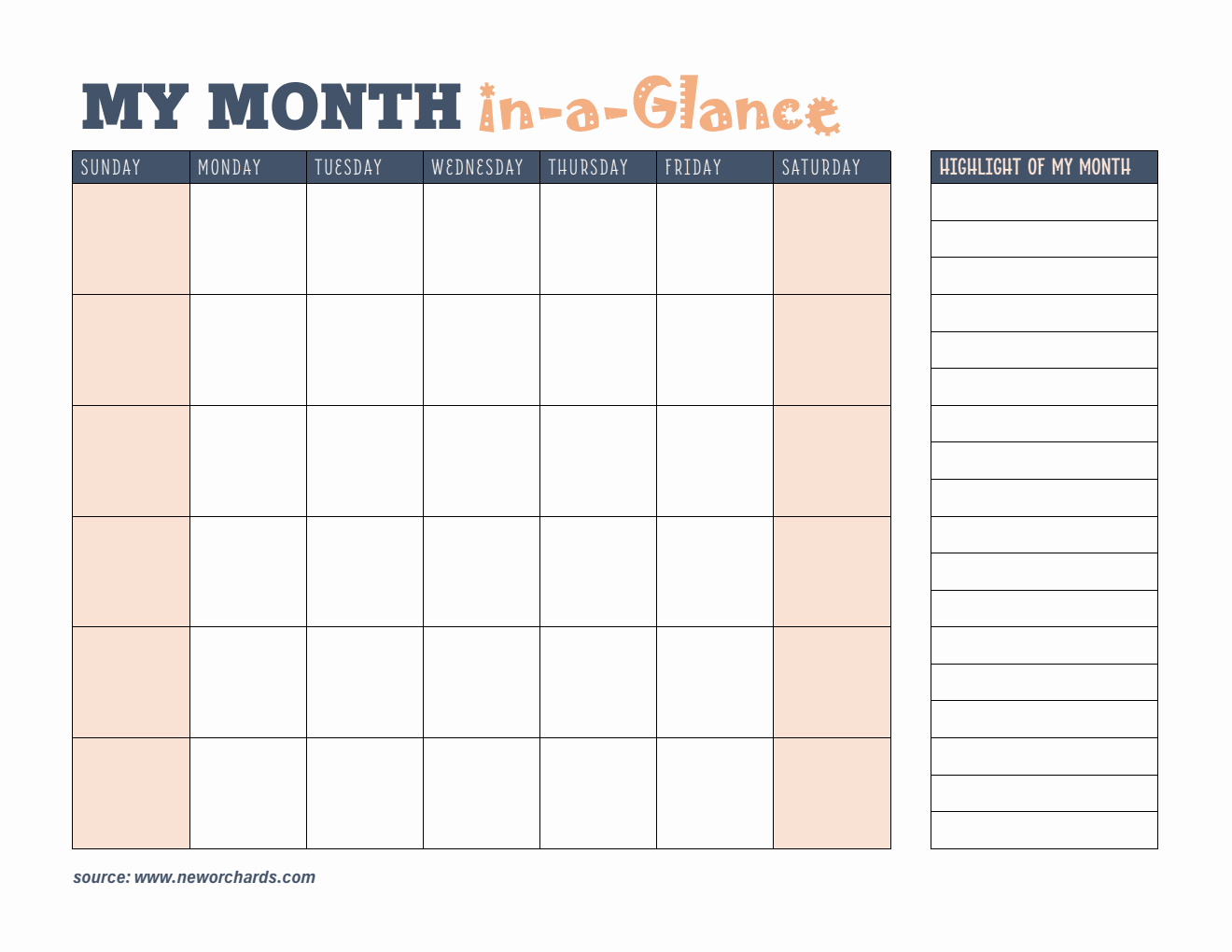 Month at a Glance Planner - Free Word Template (Downloadable)