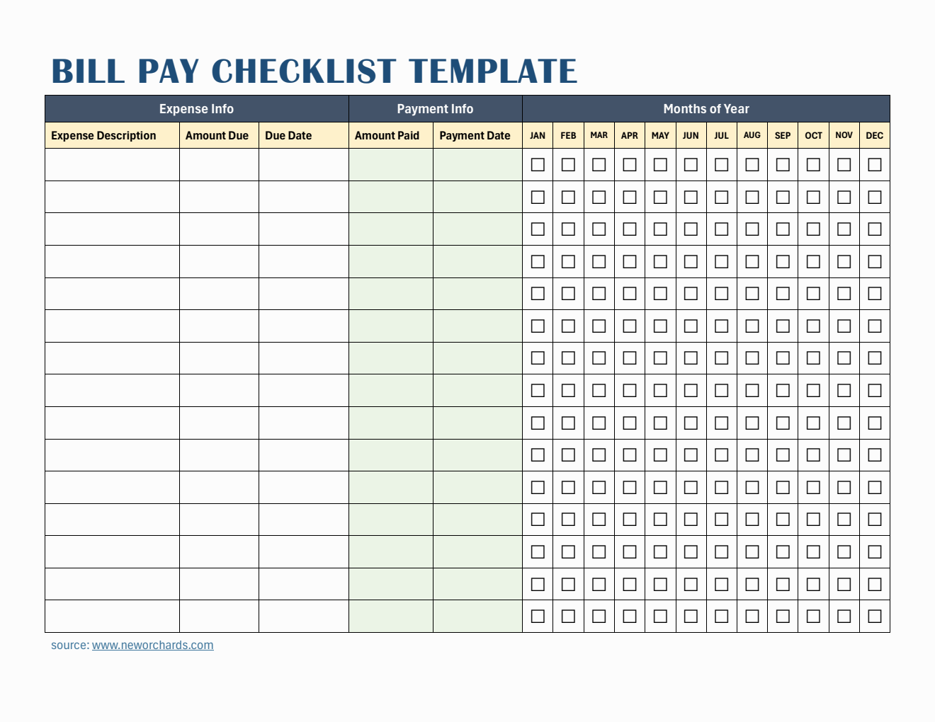 Editable Bill Pay Checklist Template in PDF