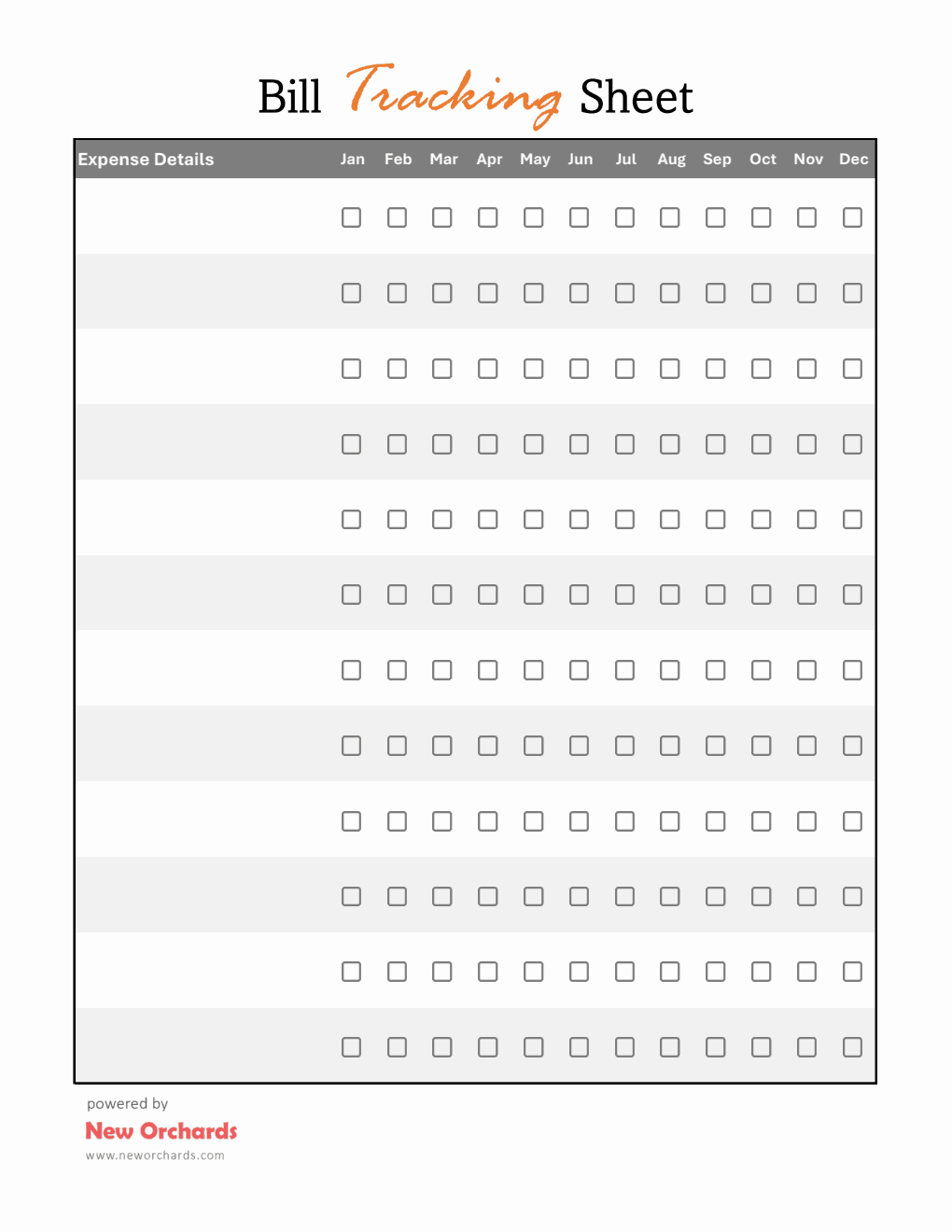 Free Excel Bill Tracking Sheet (Striped)