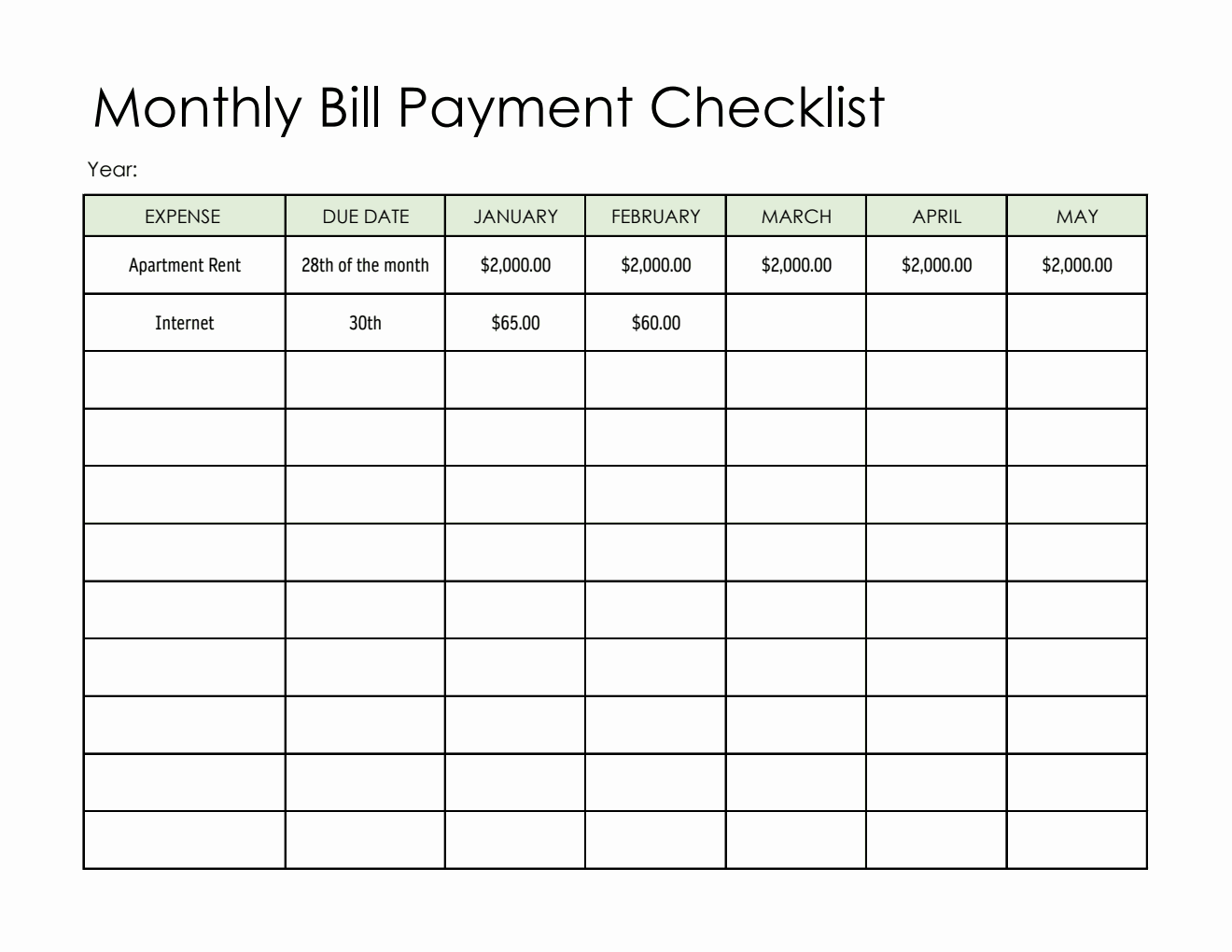 Bill Payment Tracker (Downloadable in Excel Spreadsheet)