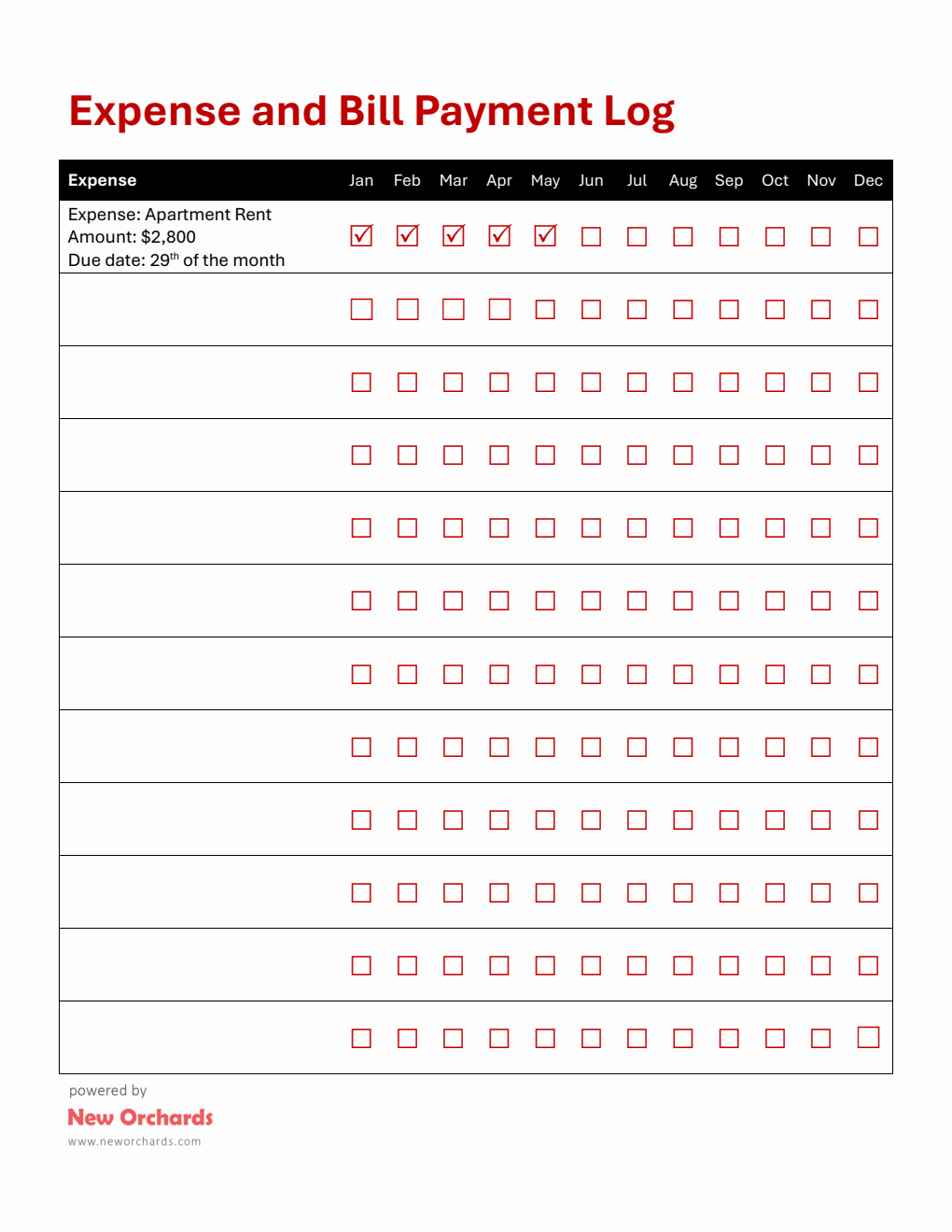 Bill Pay Tracker in Microsoft Word Format (Basic)
