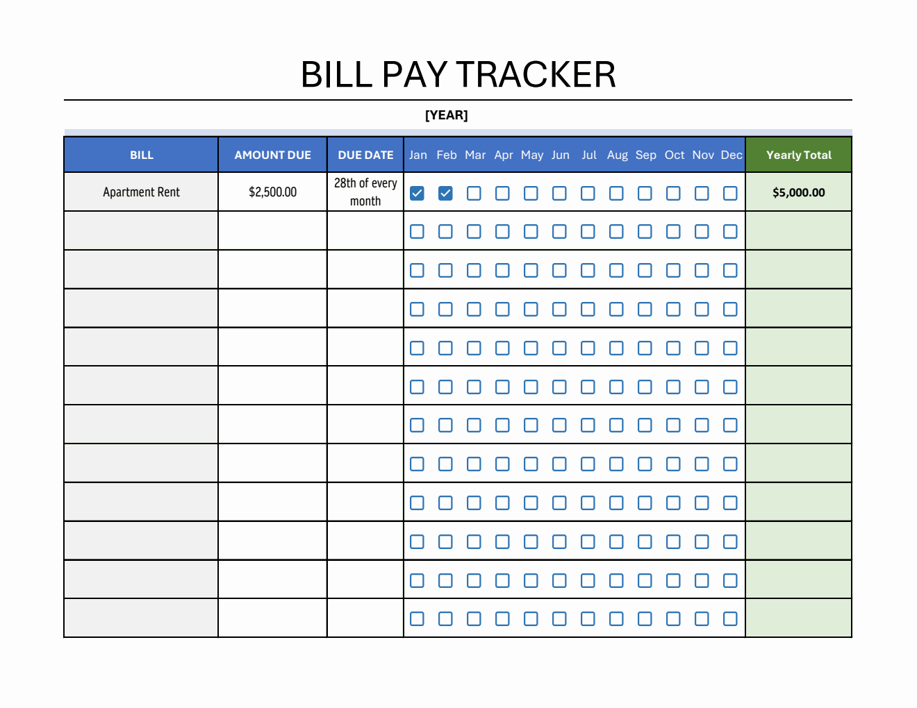 Bill Payment Tracker (Fillable in Excel Spreadsheet)