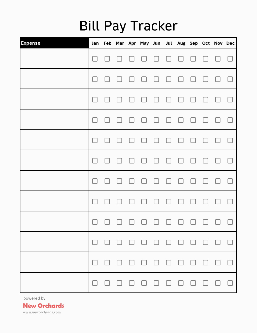 Free Excel Bill Tracking Sheet (Portrait)