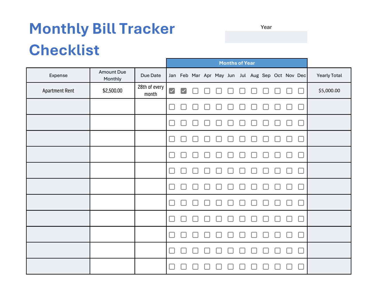 Bill Payment Tracker (Customizable in Excel Spreadsheet)