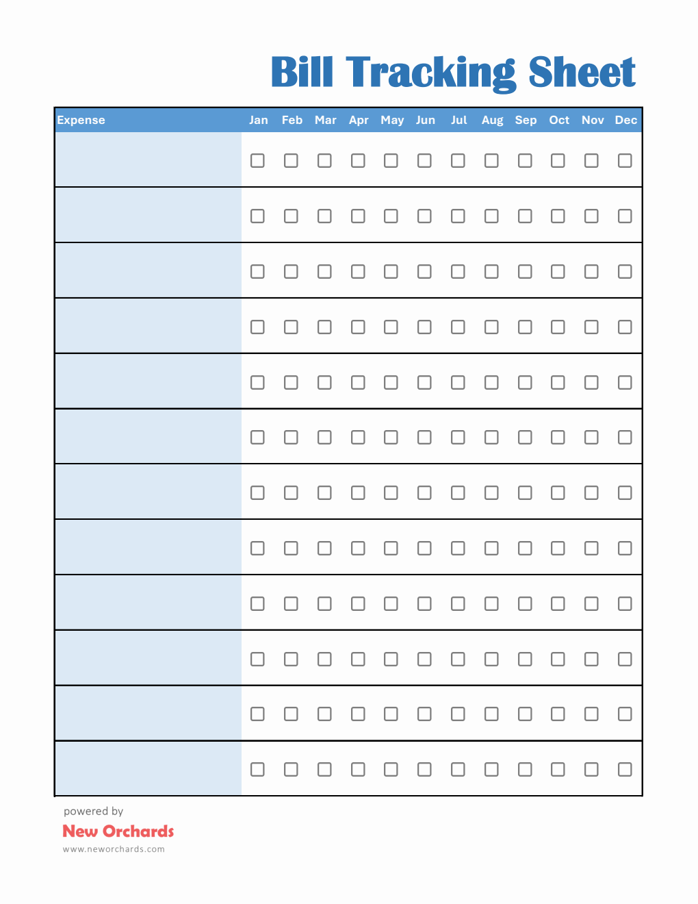 Free Excel Bill Tracking Sheet (Blue)