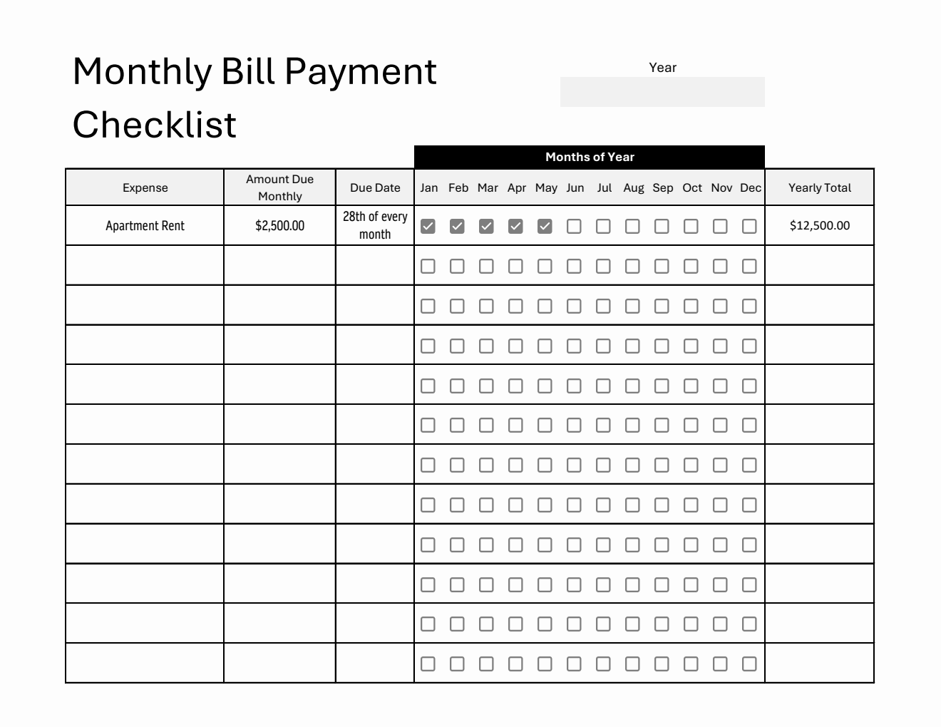 Bill Payment Tracker (Editable in Excel Spreadsheet)