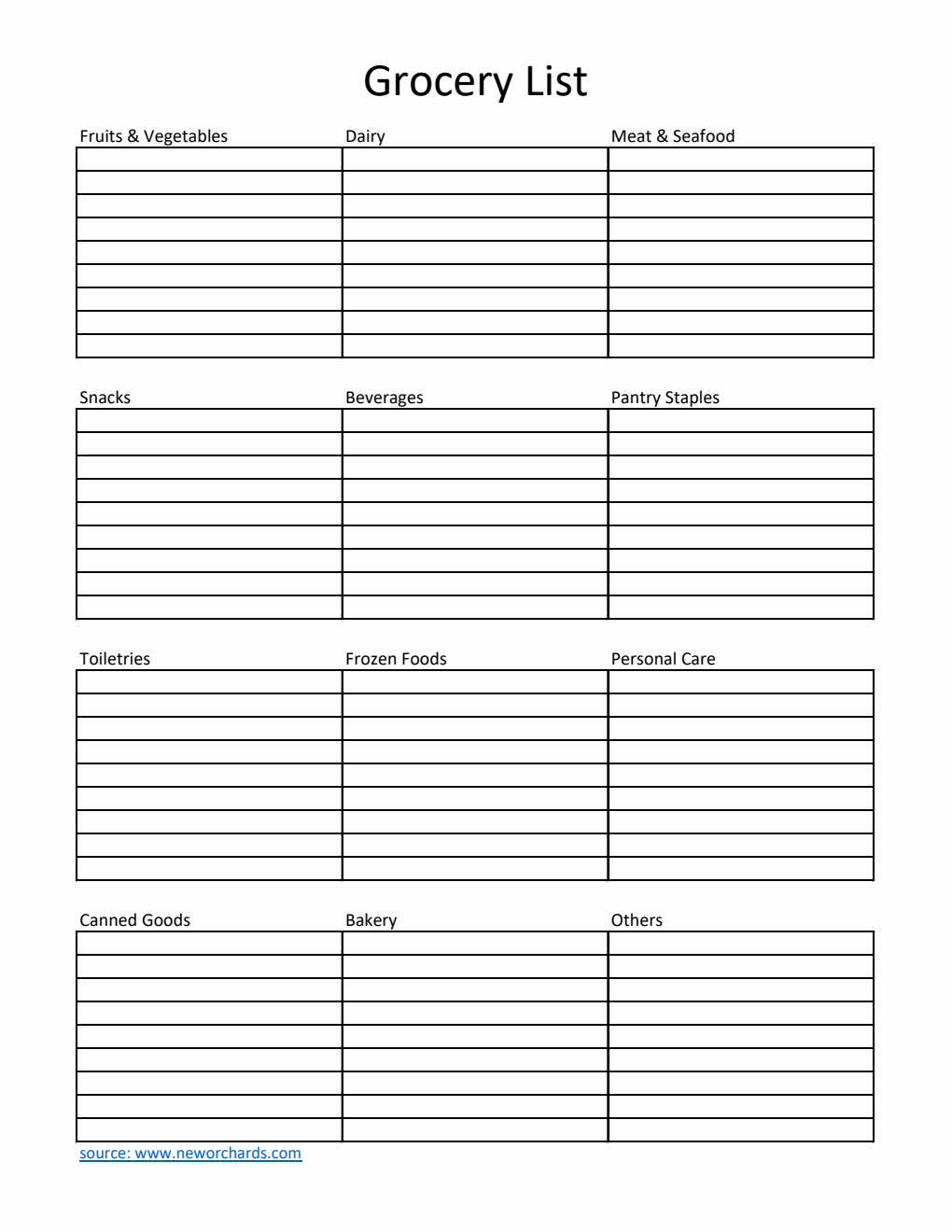 Grocery List Template in Excel