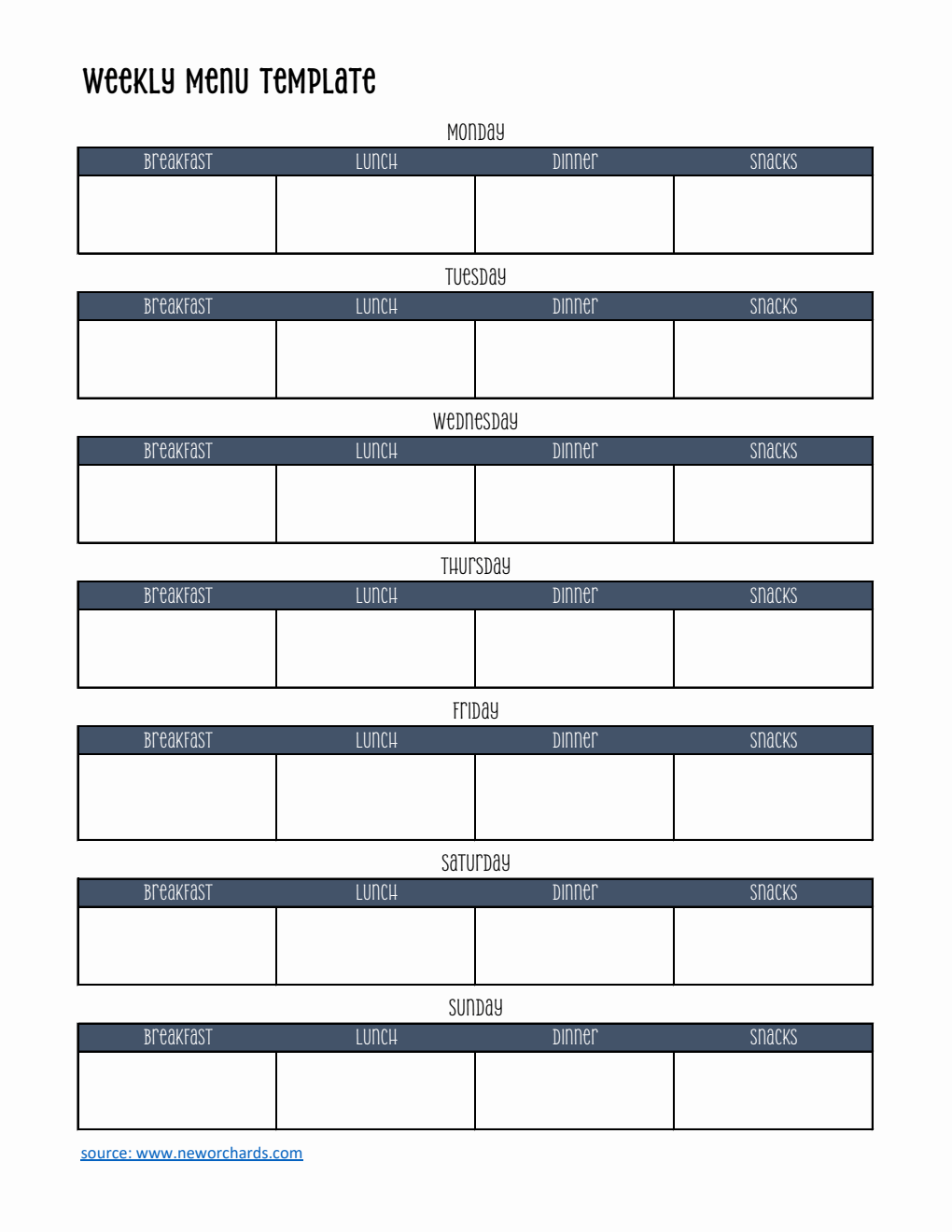 Weekly Menu Template | Free Download in Excel (Simple)