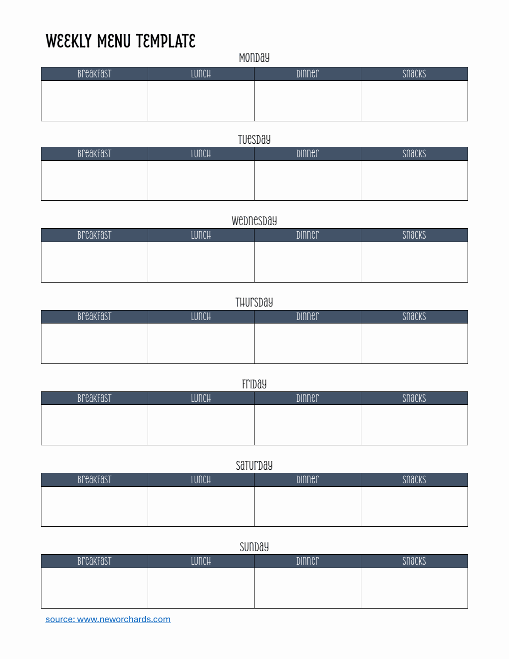 Weekly Menu Template | Free Download in PDF (Simple)