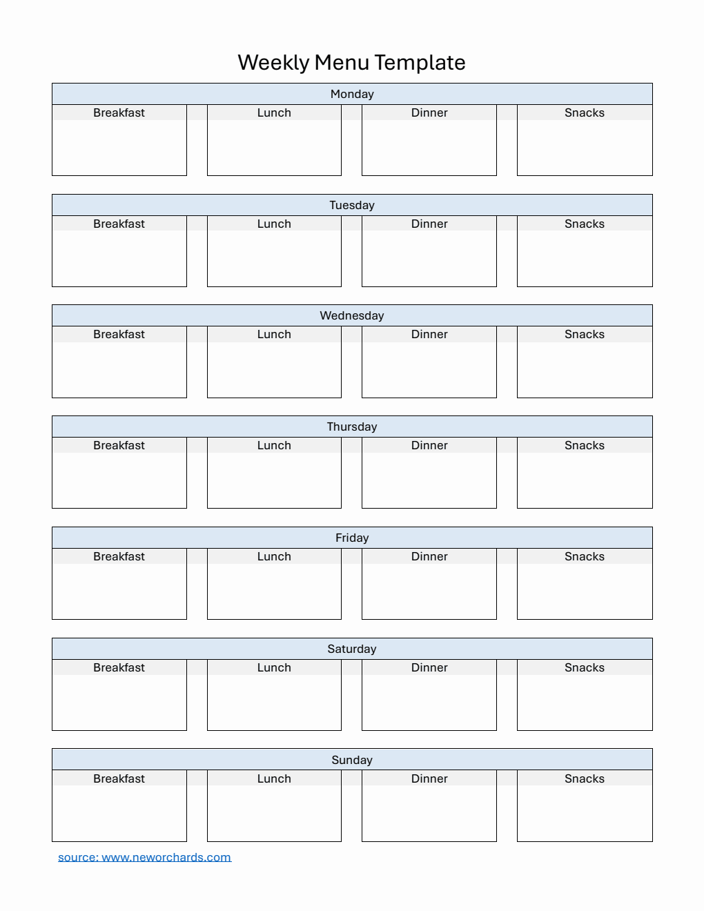 Weekly Menu Template | Free Download in Word (Streamlined)