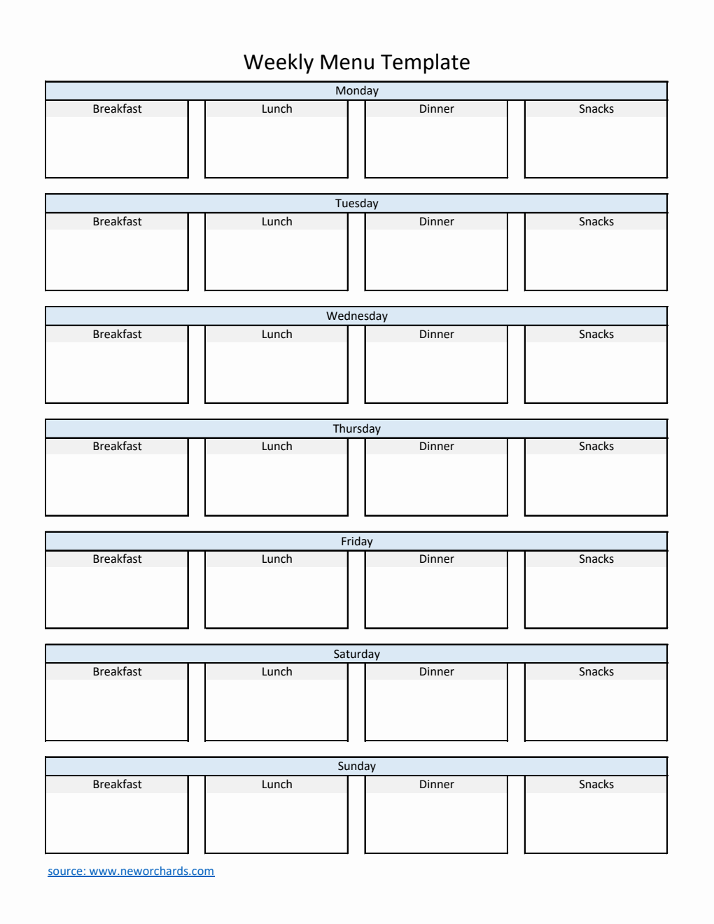 Weekly Menu Template | Free Download in Excel (Streamlined)