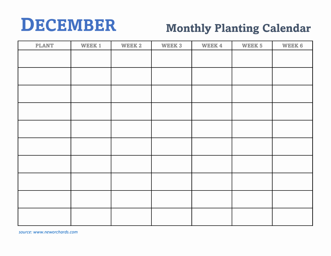 Gardening Calendar for December - Free Printable Template in Excel