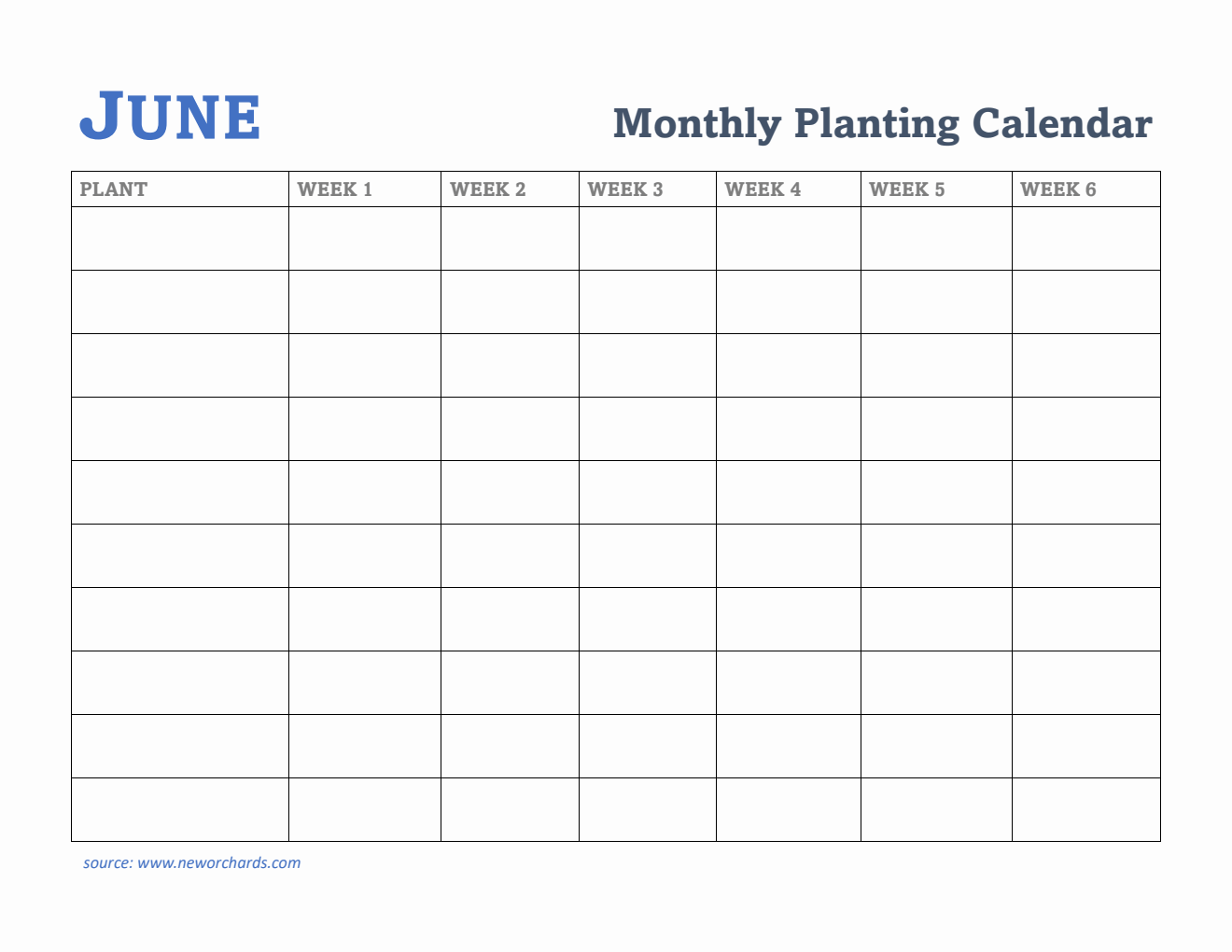 Gardening Calendar for June - Free Printable Template in PDF