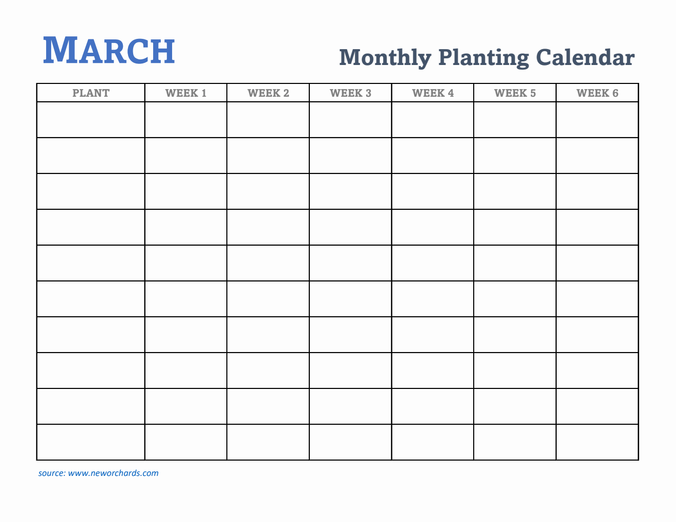 Gardening Calendar for March - Free Printable Template in Excel