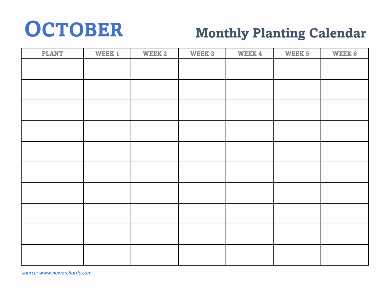 Gardening Calendar for October - Free Printable Template in Excel