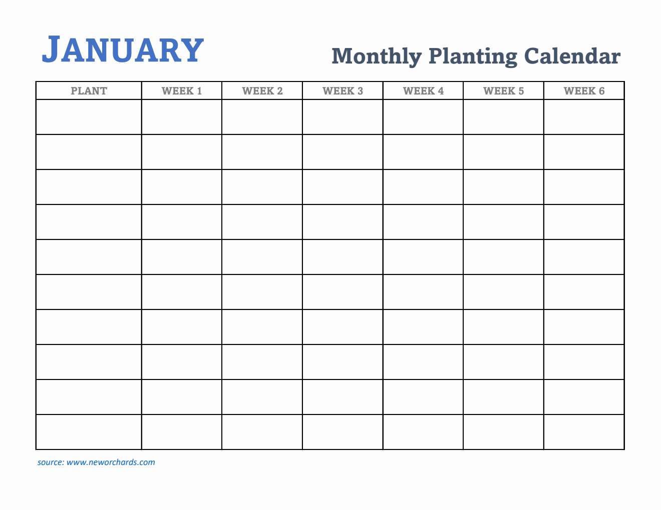 Gardening Calendar for January - Free Printable Template in Excel