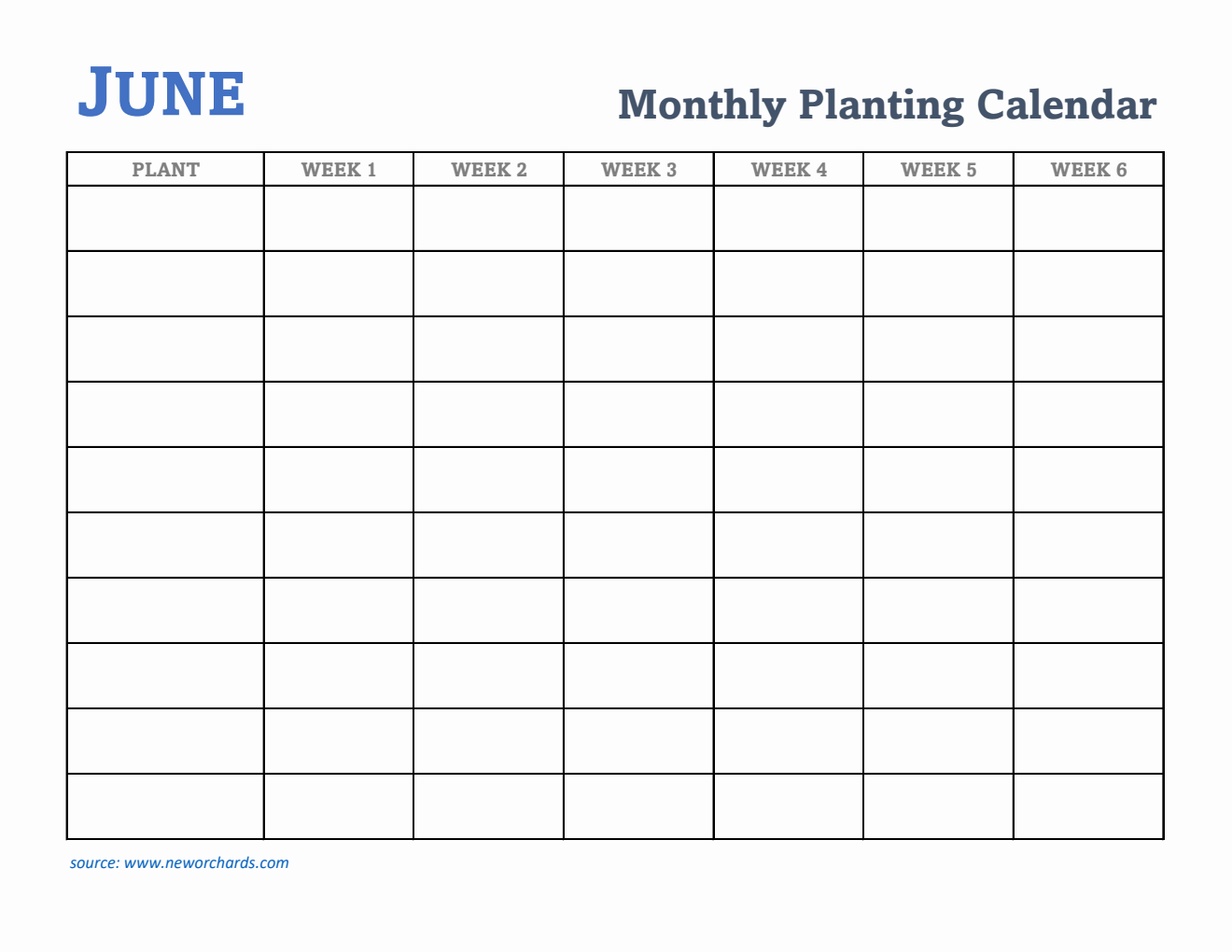 Gardening Calendar for June - Free Printable Template in Excel
