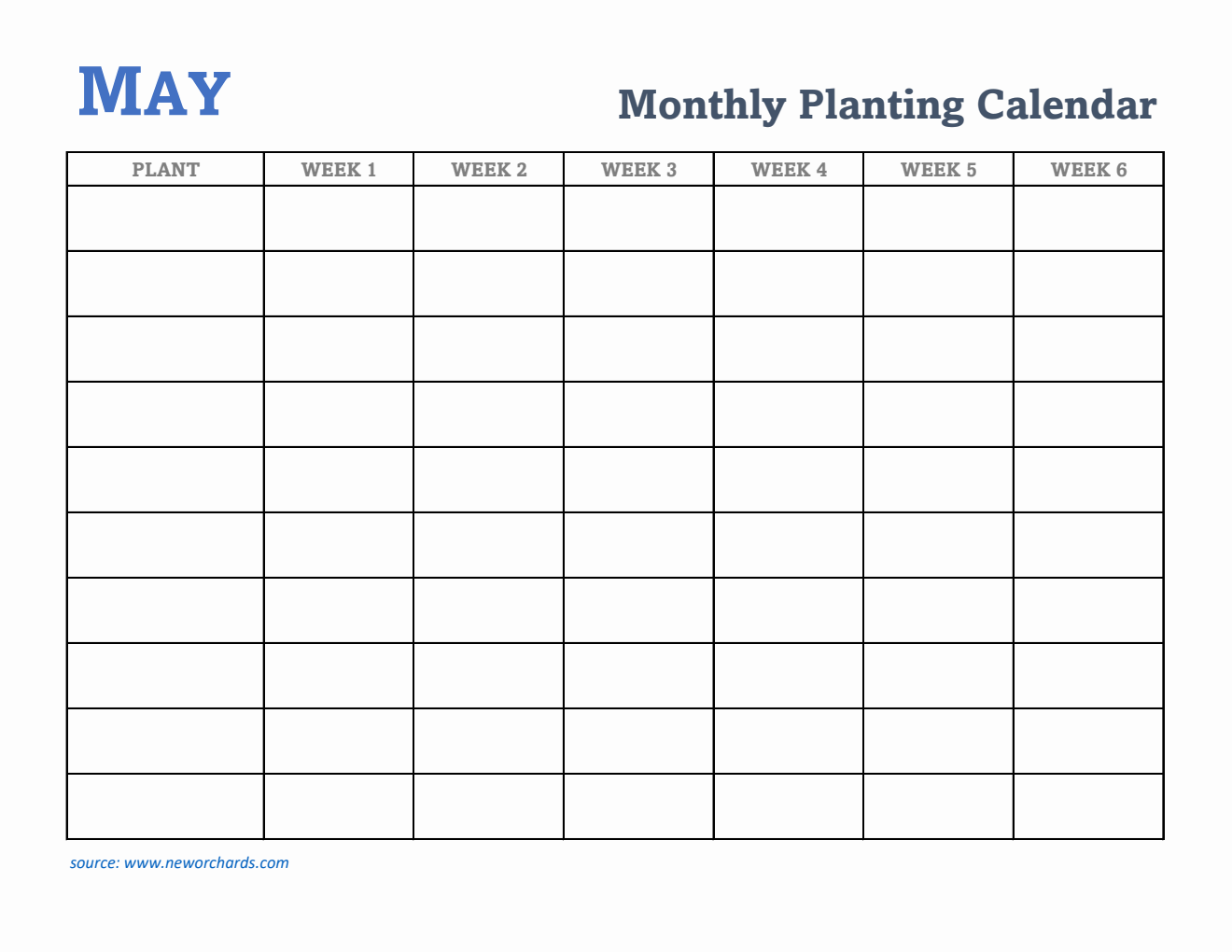 Gardening Calendar for May - Free Printable Template in Excel