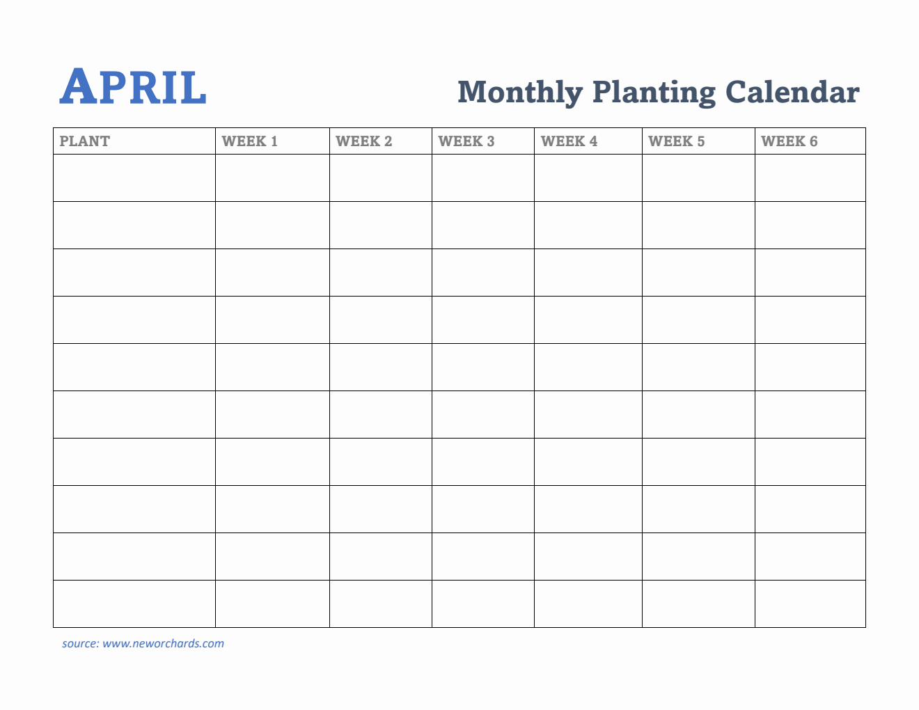 Gardening Calendar for April - Free Printable Template in Word