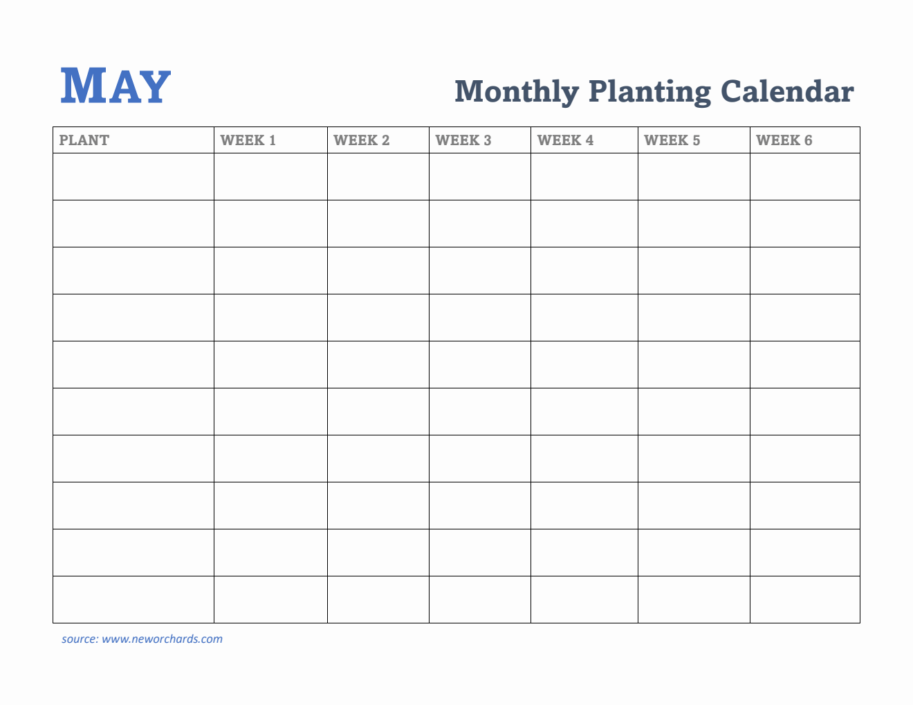 Gardening Calendar for May - Free Printable Template in Word