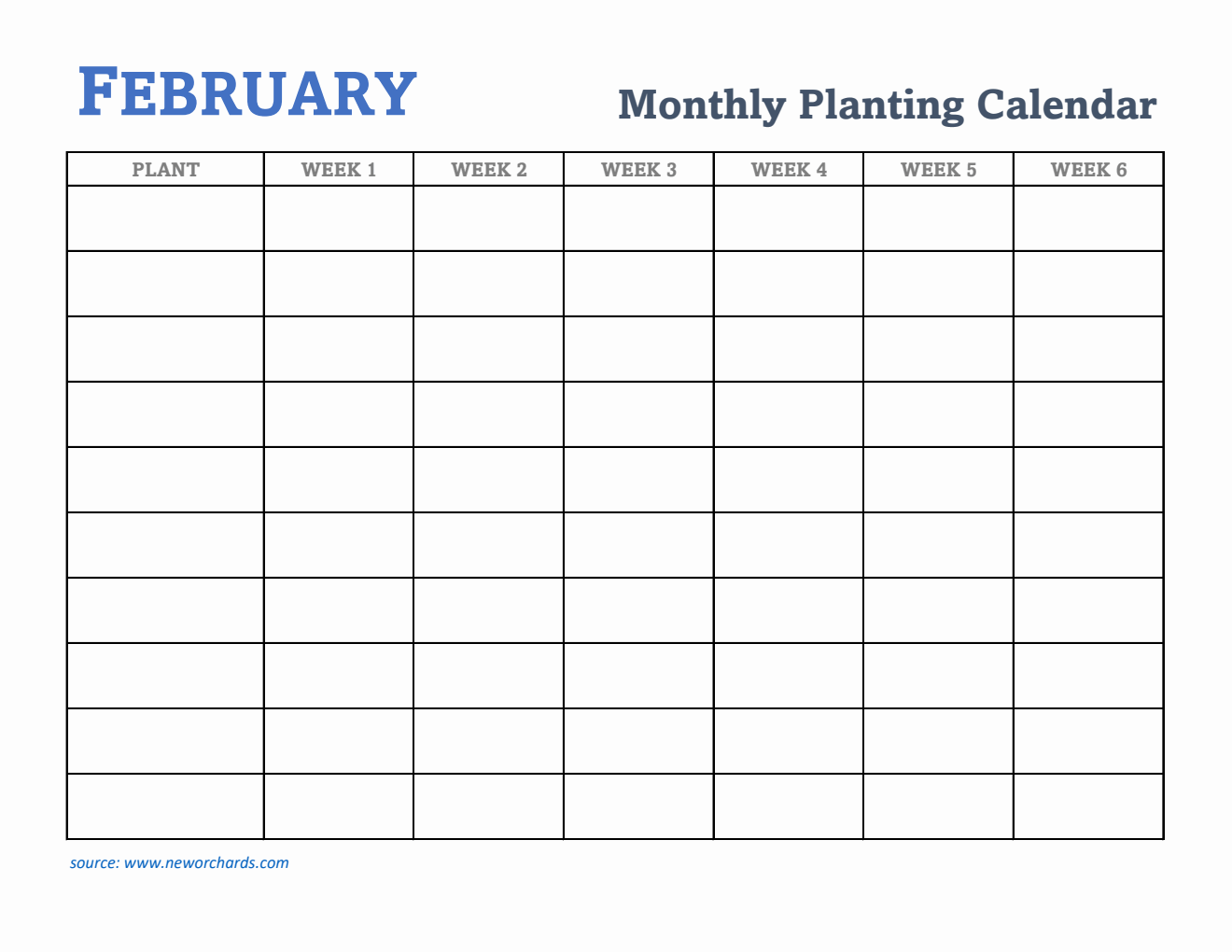 Gardening Calendar for February - Free Printable Template in Excel