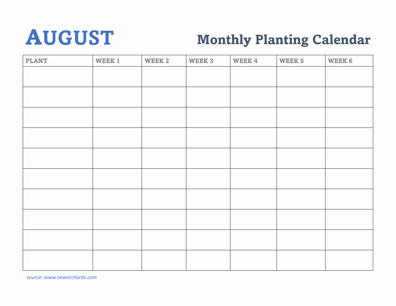 Gardening Calendar for August - Free Printable Template in PDF