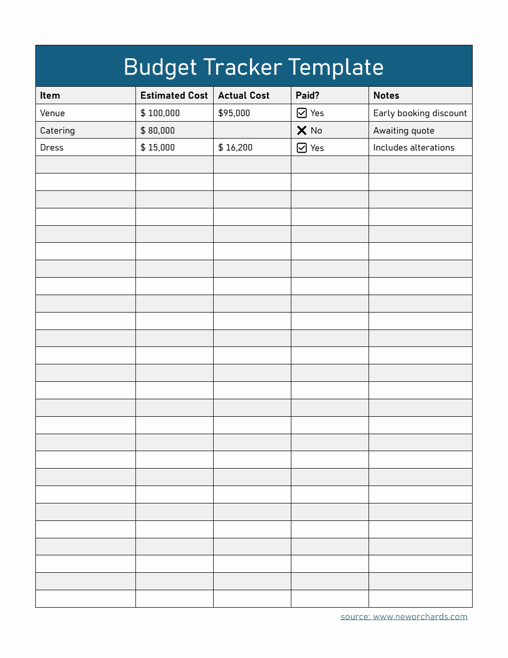 Simple Budget Tracker Template (Word)