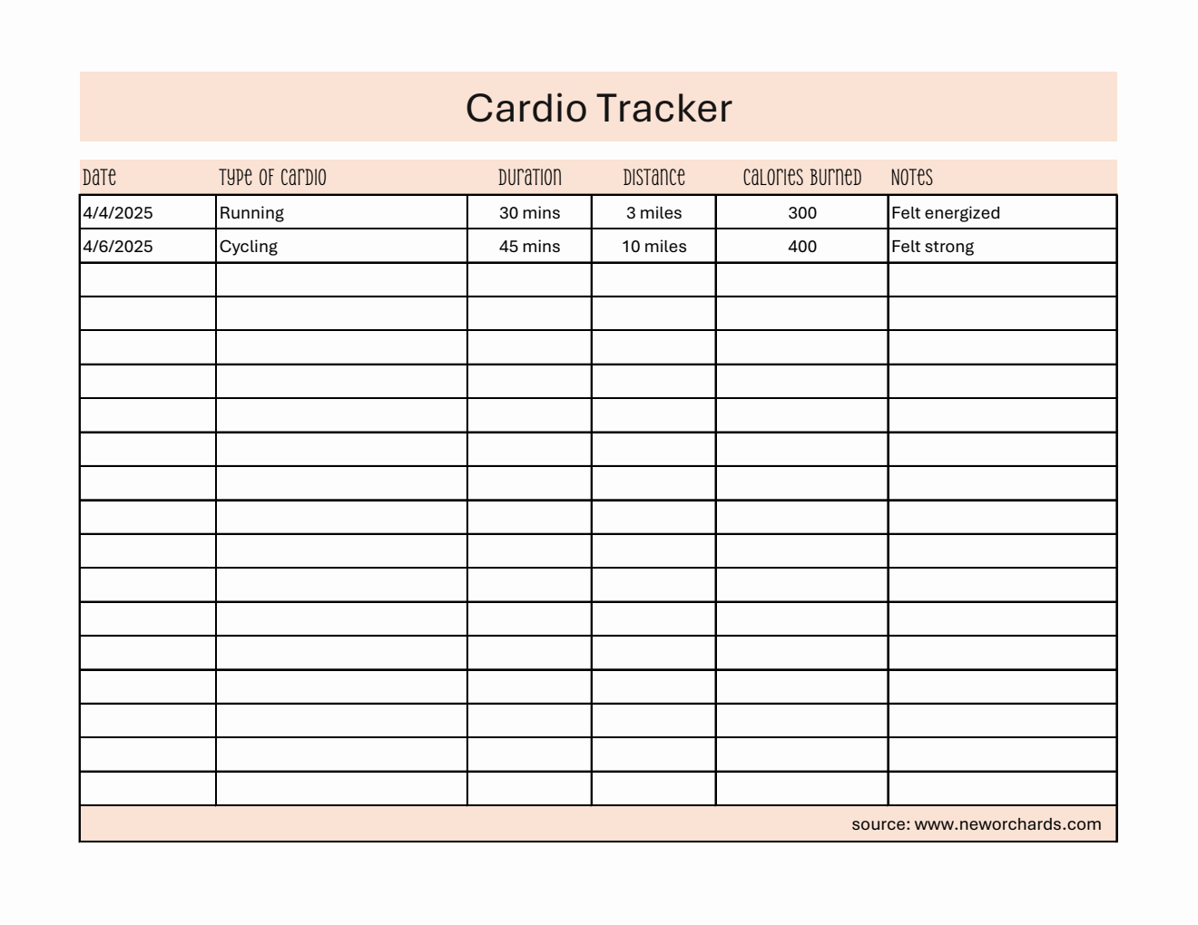  Cardio Tracker in Excel