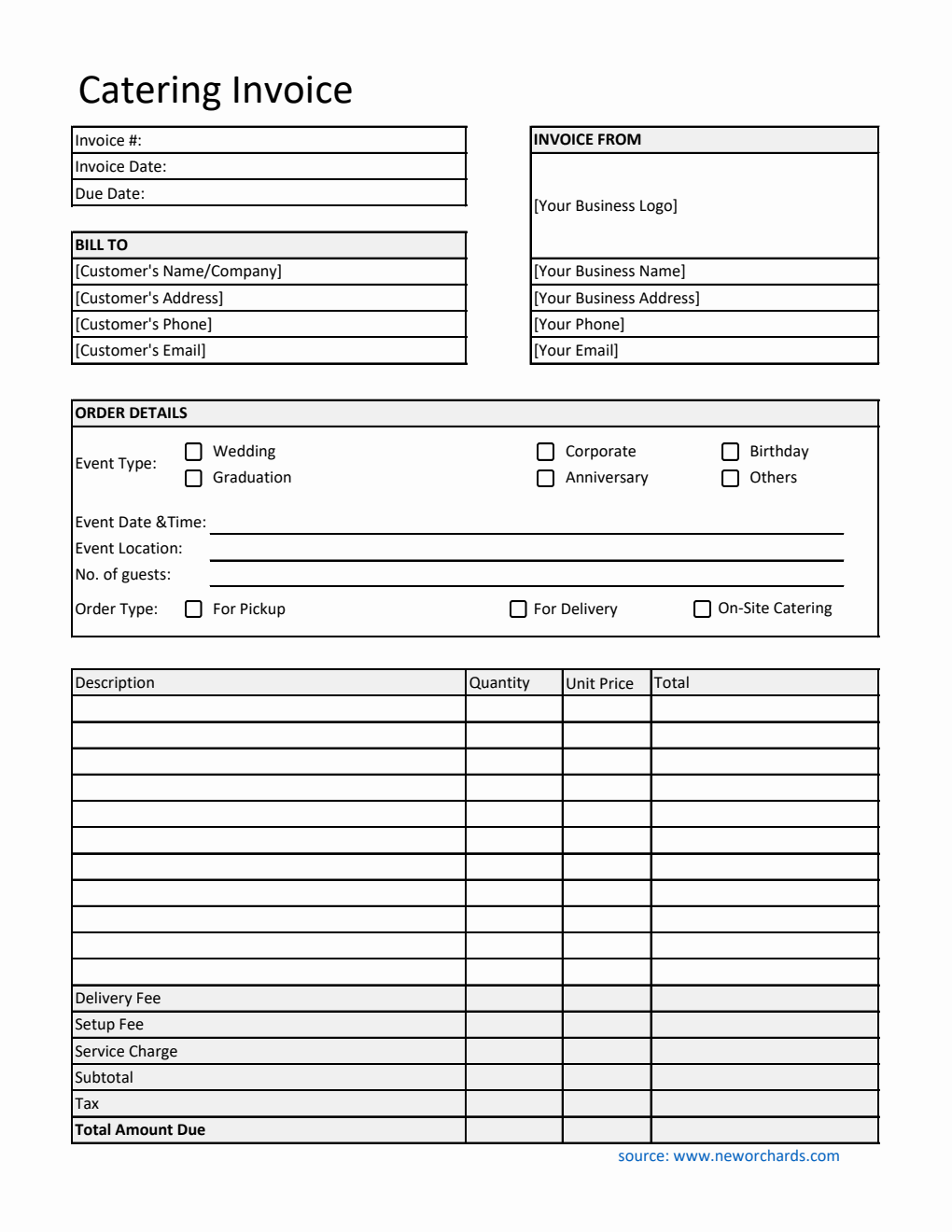  Catering Invoice Template | Free Excel Download