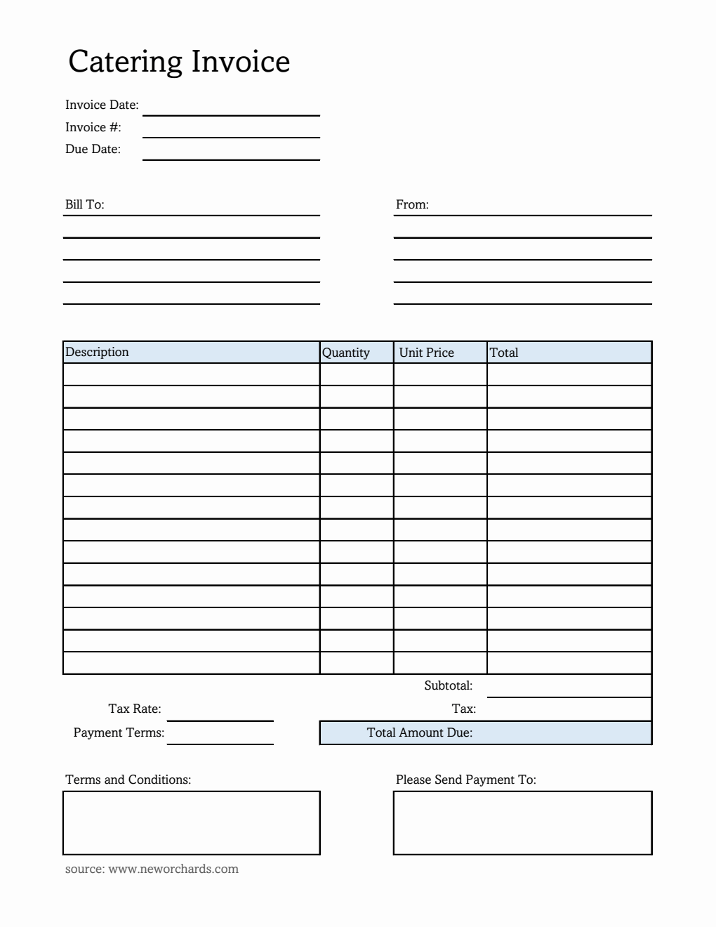Editable Catering Invoice Template in Excel