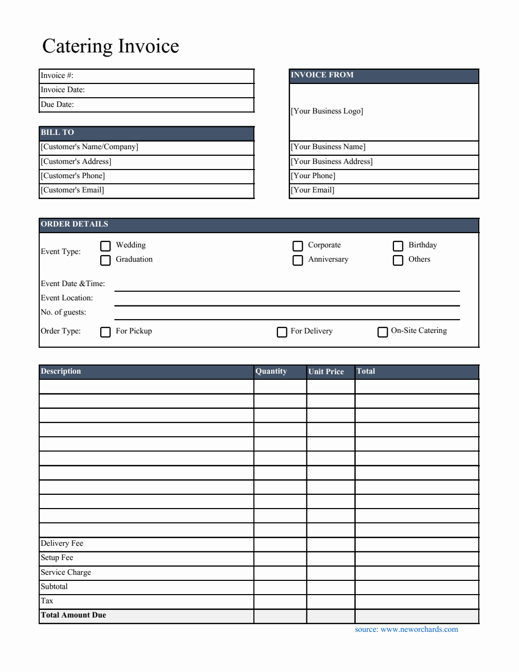Customizable Catering Invoice Template | Free Excel Download
